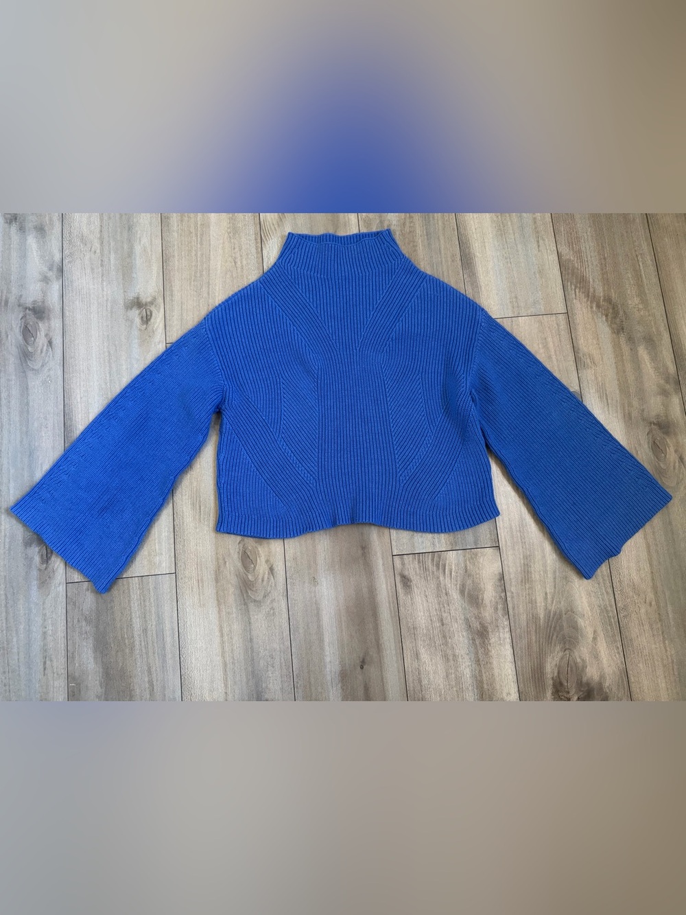 Maeve Cobalt Blue Ribbed Funnel Neck Cropped Sweater